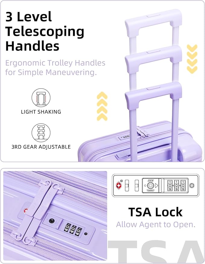 LARVENDER Carry On Luggage 22x14x9 Airline Approved, 20 Inch Expandable PC+ABS Hardside Carry On Luggage with Front Pocket Spinner Wheels TSA Lock for Women Men (Lavender)
