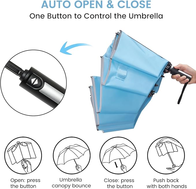 G4Free 54/62 Inch Windproof Inverted Umbrella with Reflective Stripe Large Compact Reverse Golf Umbrella for Rain 10 Ribs Double Canopy Travel Umbrella Automatic Open Close
