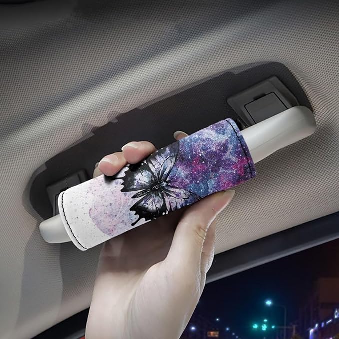 BIGCARJOB Purple Butterfly Luggage Handle Wrap Set for Women Girls Luggage Accessories Set 2 Pieces Butterfly Print Suitcase Handle Sleeve Cover Identifier Travel Bag Wraps
