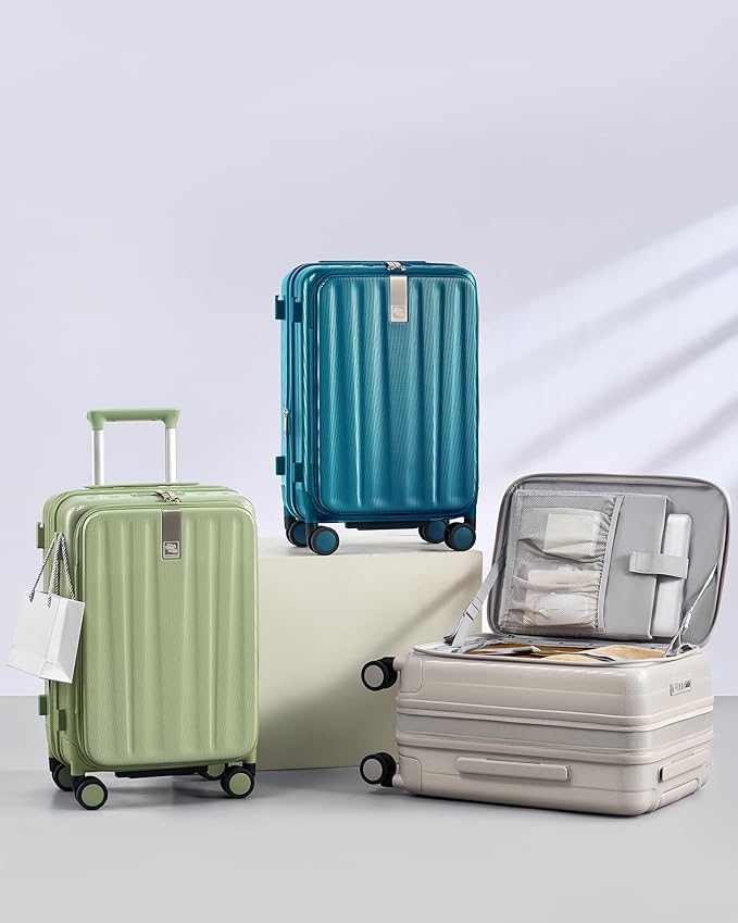 Hanke 24 Inch Expandable Luggage Top Opening Checked Bag Luggage Hard Shell Suitcases with Wheels Lightweight Travel Luggage Medium Suitcase with Lock for Woman Men-Caribbean Blue