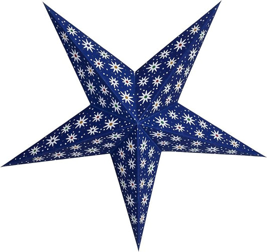 GalaxyArts Blue Paper Star Lantern, 24 Inch 3D Illuminated Starlite Hanging Lamp, Handcrafted Hollow Decoration for Weddings, Parties, Christmas, Holidays, Easy to Hang Indoor/Outdoor Home Décor