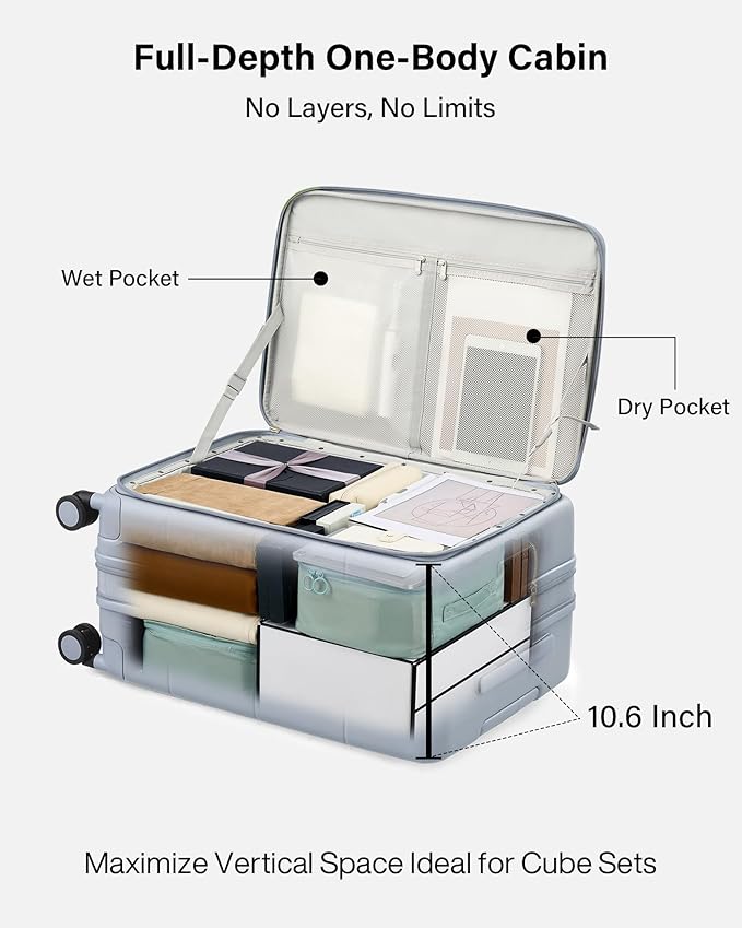 Hanke Hardside Expandable Carry On Luggage, 20 Inch Top Opening Trunk Luggages with Spinner Wheels, All-PC Hard Shell Carry-On Suitcase, Lightweight & TSA Airline Approved (Grey, 46L)