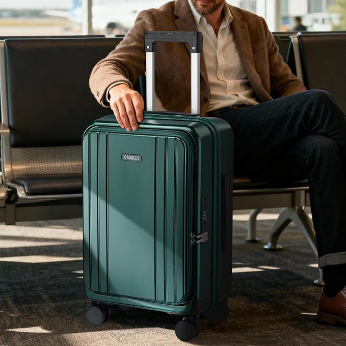 Carry On Luggage Top Opening with Cup Holder & Phone Holder, Expandable PC Hard Shell Suitcase, USB Charging Port, Side Hook, 360° Spinner Wheels, TSA Lock & YKK Zippers for Women Man Gifts