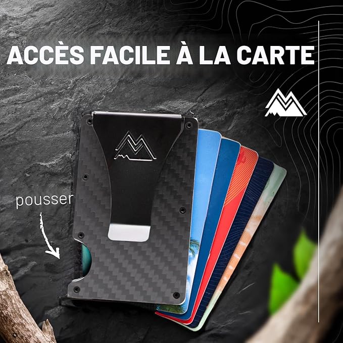 Mountain Voyage Co Minimalist Wallet for Men & Women - Slim RFID Wallet, Scratch Resistant, Credit Card Holder & Money Clip, Easily Removable Money & Cards, (Matte Carbon Fiber)