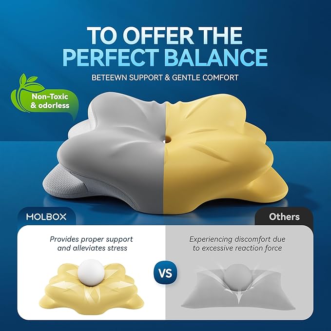 Cervical Neck Pillow for Neck Pain, Ergonomic Memory Foam for Side & Back Sleepers