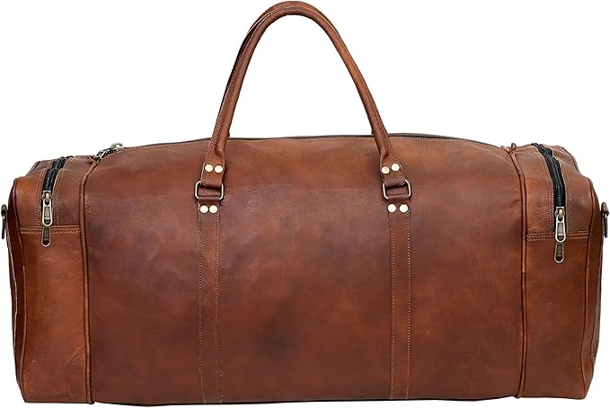 Large Leather 32 Inch Luggage Handmade Duffel Bag Carryall Weekender Travel Overnight Gym Sports Carry On For Men And Women (32 inch)
