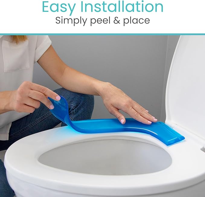 Vive Gel Toilet Seat Cushion Cover - Raised Padded Riser Cushion for Elongated, Standard, and Commode Chairs- Seat Warmer Pressure & Pain Relief Comfort- Adhesive Donut Pad for Elderly, Seniors (Blue)