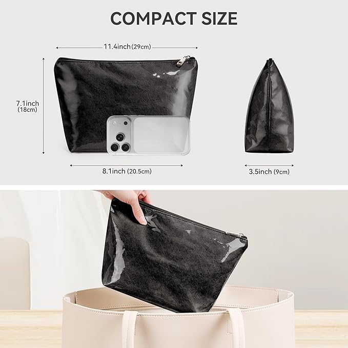 WLLWOO PVC Waterproof Makeup Bag Kraft Paper Cosmetic Bag Travel Toiletry Zipper Pouch Organizer for Women Purse