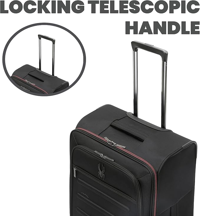 Spyder Pivot Expandable Softside Spinner Checked Luggage with 360° Spinner Wheels (Black, 3-Piece Set)