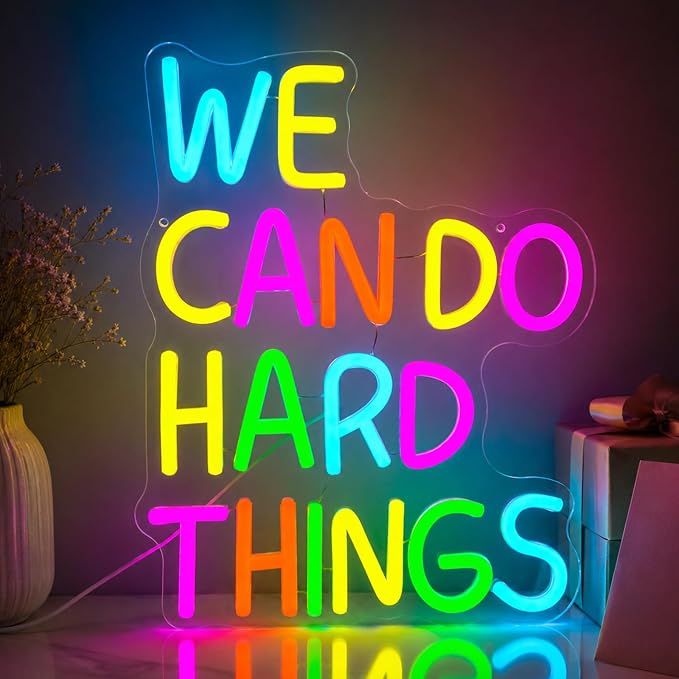 We Can Do Hard Things Neon Sign LED Motivational Light for Classroom Decor | Dimmable Positive Quote Neon Lights for Classroom, Gym, Kids Room, Library, Office, School Decor, Party Backdrop, USB powered