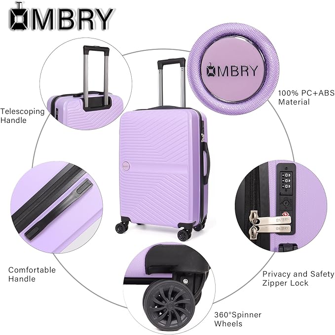 Luggage Set 3 Pieces -Suitcase Set - Luggage with Wheels - Check-in Luggage - PC + ABS Durable Suitcase Rotating Silent Wheels 3-Piece 20/24/28 (Taro Purple)