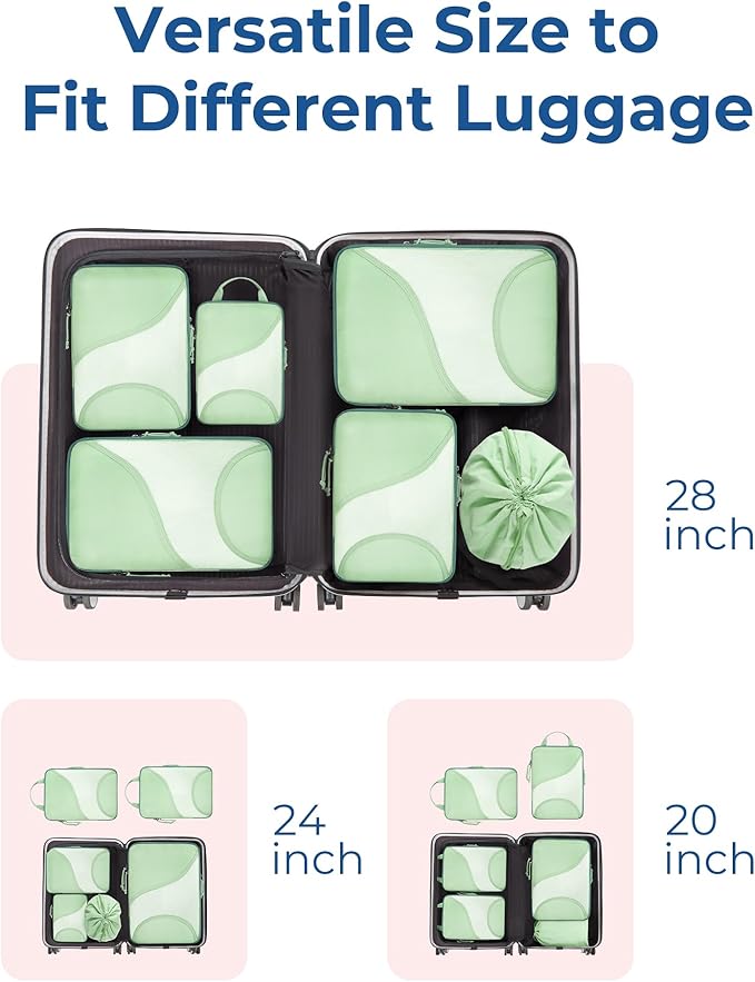 BAGSMART Compression Packing Cubes - 6 Set Travel Packing Cubes for Suitcases, Compression Suitcase Organizers with Shoe Bag