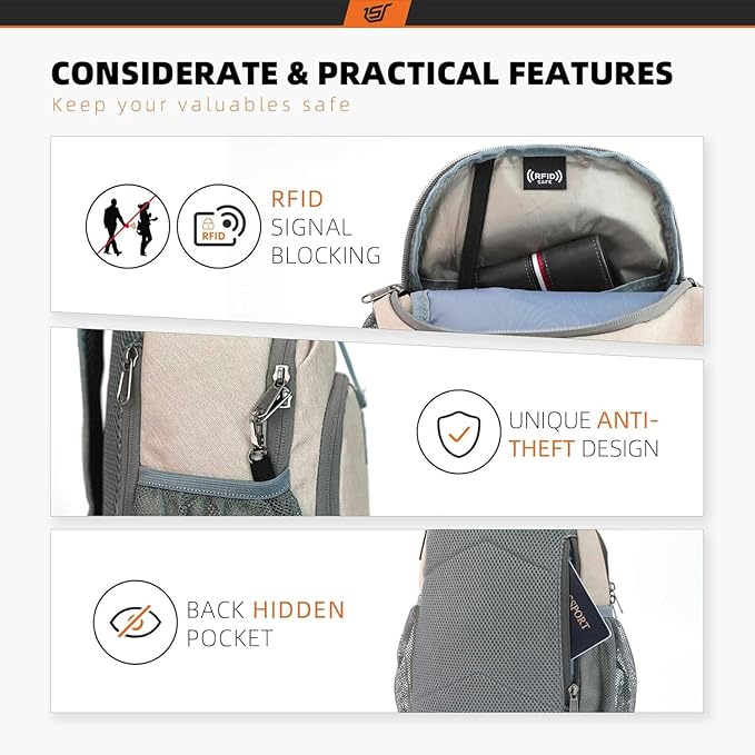 SKYSPER Sling Bag RFID Crossbody Sling Backpack Cross Body Shoulder Bag Travel Hiking Daypack for Women Men(Beige)