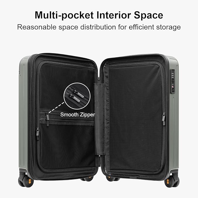 LEVEL8 Carry on Luggage Airline Approved, Hardshell Suitcases with Spinner Wheels, PC Expandable Luggage, 20 Inch, Green