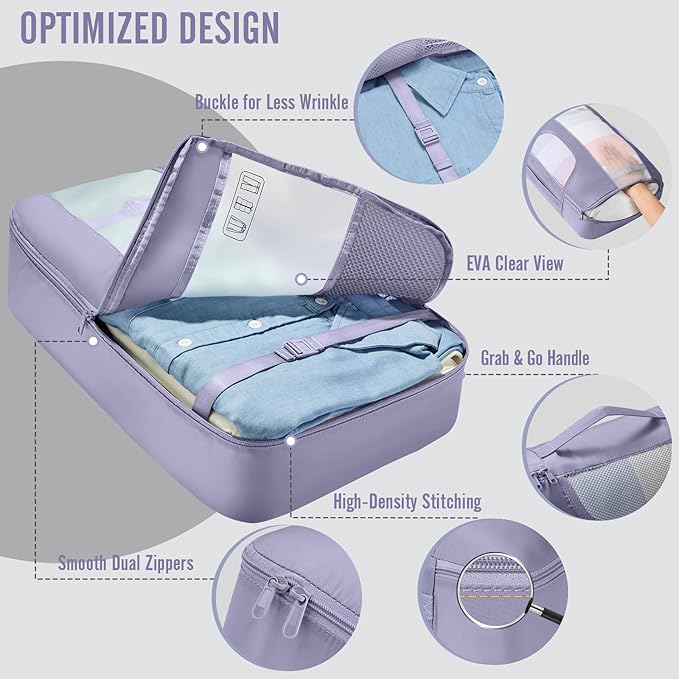 Veken 8 Set Packing Cubes for Travel Essentials, Suitcase Organizer Bags in 4 Sizes, Carry-On Luggage Accessories with Large Laundry & Hanging Toiletry Bag, Must-Have for Airplane, Road Trip & Camping