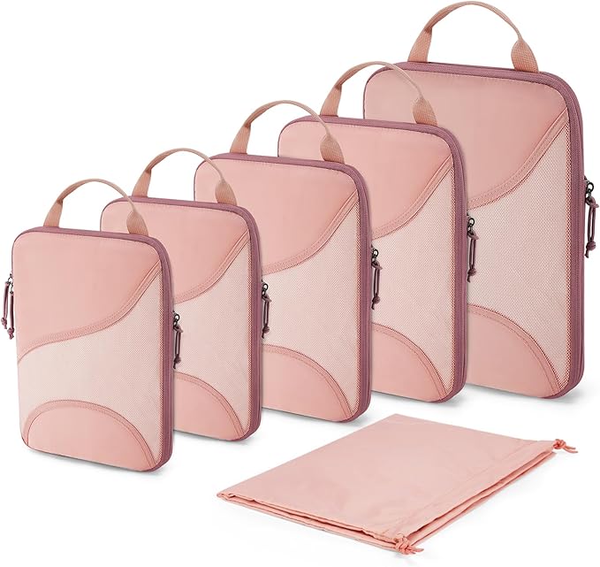 BAGSMART Compression Packing Cubes - 6 Set Travel Packing Cubes for Suitcases, Compression Suitcase Organizers with Shoe Bag