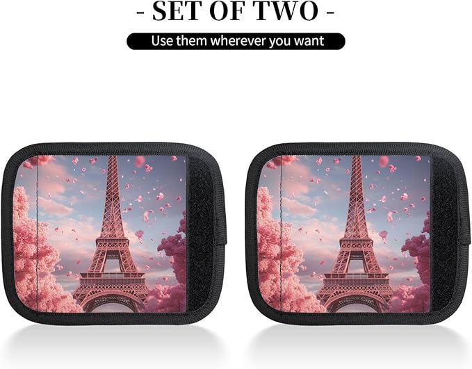 Eiffel Tower Paris Pink Flowers Romantic Luggage Handles Wrap Grips For Suitcases Luggage Travel Accessories For Airplane 2pcs