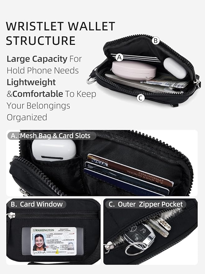 WESTBRONCO Wristlet Wallets for Women – RFID Blocking Quilted Nylon Phone Wallet, Card Holder Purse for Travel & Everyday Use