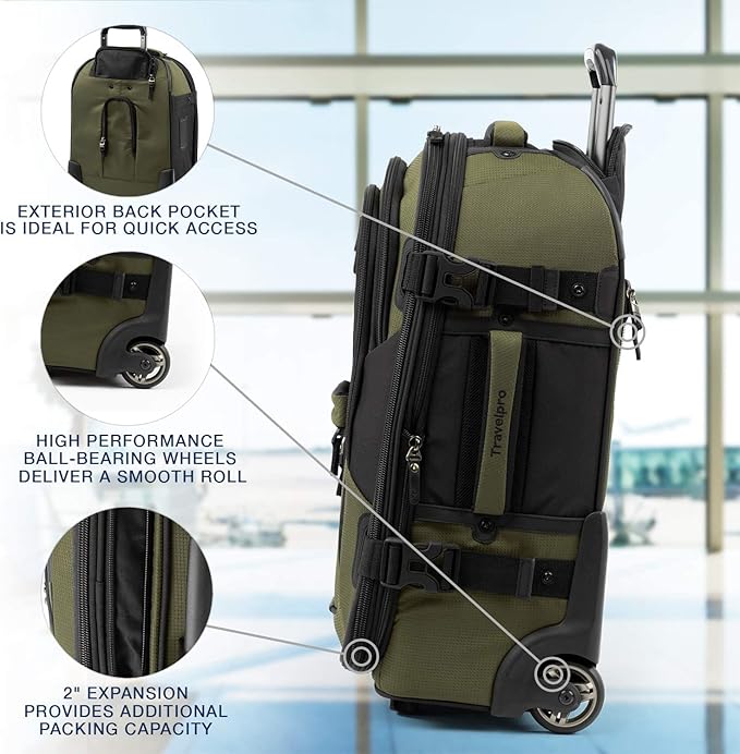 Travelpro Bold Softside Expandable Carry on Rollaboard Luggage, Carry on 22-Inch, Olive Green/Black