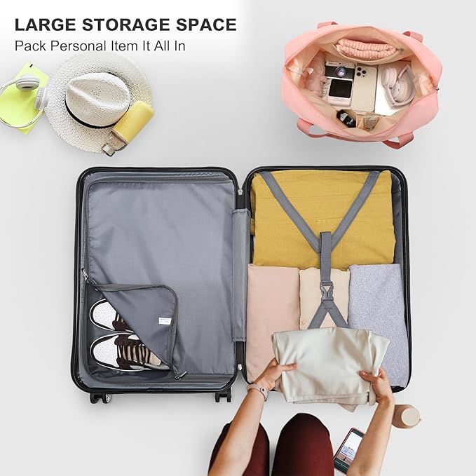 Kono Suitcase Luggage Set Expandable(only 28") Lightweight PC+ABS Carry On Hardside Luggage with TSA Lock Spinner Wheels (Nude/Rose Pink, 6 piece set)