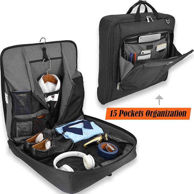 WELKINLAND 3-Suits Garment Bag for Travel with Toiletry Bag, 30L-Large Suit Carry On Garments Bag for Travels, 15-Pockets Suits Holder Travel Bags, Wrinkle-Free Suit and Dress Garment Bag for Travels