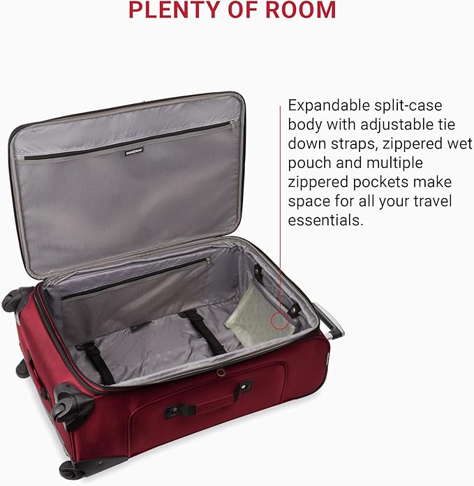 SWISSGEAR Sion Softside Expandable Spinner Luggage Durable Lightweight Travel Suitcase, Burgundy, Checked-Large 29-Inch