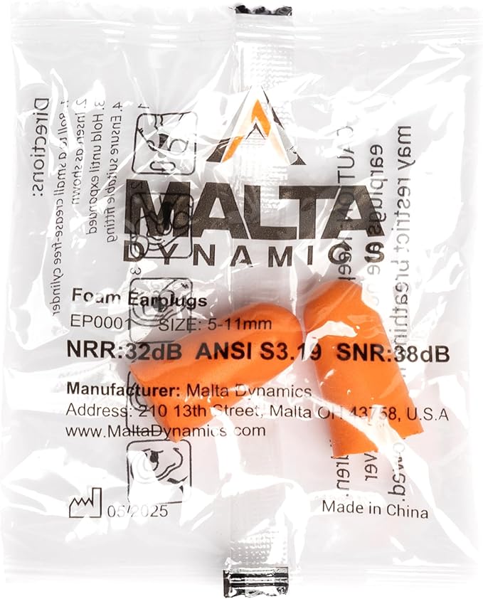 Malta Dynamics Foam Ear Plugs 200 Pairs – 32dB NRR Noise Cancelling Ear Plugs for Hearing Protection, Construction, Sleep, Concerts, Shooting, and More Individually Wrapped & Disposable Earplugs