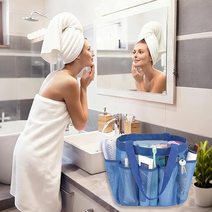 Fammart Mesh Shower Caddy Portable for College Dorm Room Essentials, 8-Pocket Large Shower Basket Tote Bag with 2 Handles for Toiletry, Bathroom, Beach, Camp, Gym