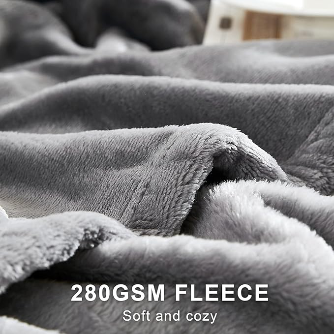 Hansleep Fleece King Size Blanket for Bed Grey, Super Soft Flannel Fuzzy King Size Gray Plush Cozy Blanket for All Seasons, Grey, King 90x108 Inches