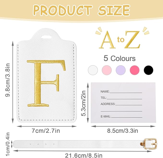 Initial Letter Luggage Tags for Suitcases, Embroidered Monogrammed Suitcase Luggage Identifier Name Tag, PU Leather TSA Approved Luggage Tags, Bag Tags for Men Women Kids Luggage Handbags(White F)