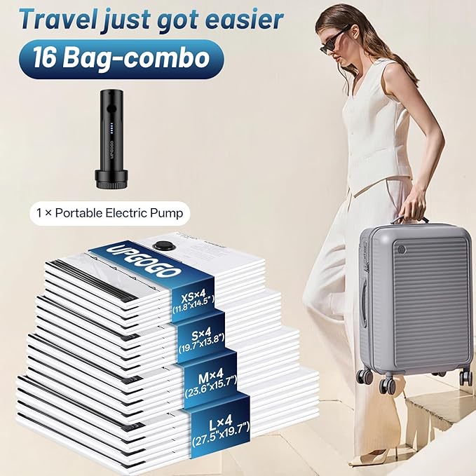 Travel Vacuum Bags for Luggage with Portable Electric Pump,Vacuum Seal Bags for Clothing,Packing Cubes Compression,Cruise Ship and Travel Essentials(Combo 16 Pack)