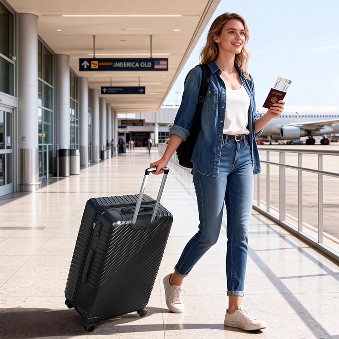 24 Inch Checked Luggage, ABS Hardside Suitcase with Spinner Wheels, Lightweight Medium Luggage with TSA Lock for Women and Men, Expandable Travel Suitcase for Business, Road Trips & Family Vacations