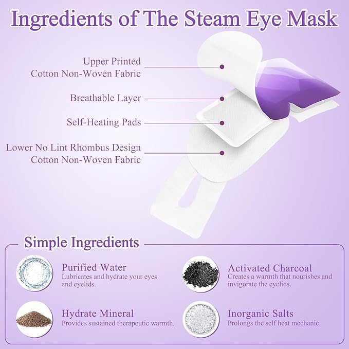 16 Packs Steam Eye Mask, Heated Eye Mask for Sleeping, Warm Compress for Eyes, Self Heating Disposal Steam Mask for Home Sleep, Office, Spa, Travel Essentials Valentine's Day Gift (Lavender)