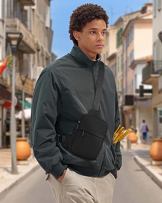 Peicees Small Anti-theft Sling Bag for Men Women Waterproof Mini Crossbody Backpack Chest Bag Travel Passport Phone Holder, Black