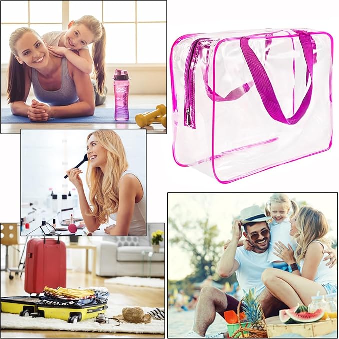 2Pcs Crystal Clear PVC Travel Toiletry Bag Kit for Women Men, Waterproof Vinyl Packing Organizer Storage Bags with Zipper Handle Straps, Cosmetic Pouch Carry on Airport Airline Compliant Bag Handbag