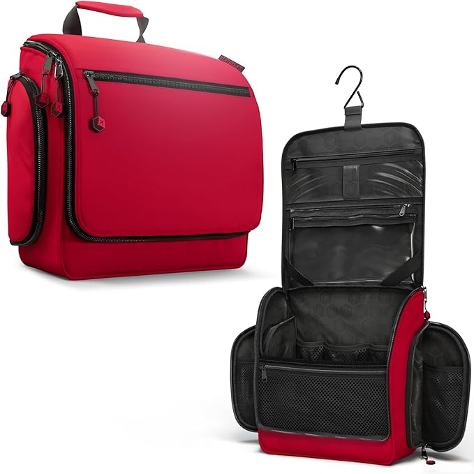 VENTURE 4TH Hanging Travel Toiletry Bag for Women & Men – Large Toiletry Organizer with 18 Compartments, Removable TSA Pouch, Travel Wash Bag for Toiletries, Makeup & Shaving Kit (Red)