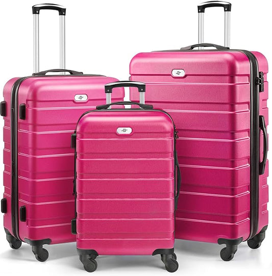 Suitour Luggage 3 Piece Sets Hard Shell Luggage Set with Spinner Wheels, TSA Lock, 20 24 28 inch Travel Suitcase Sets,Rose Red