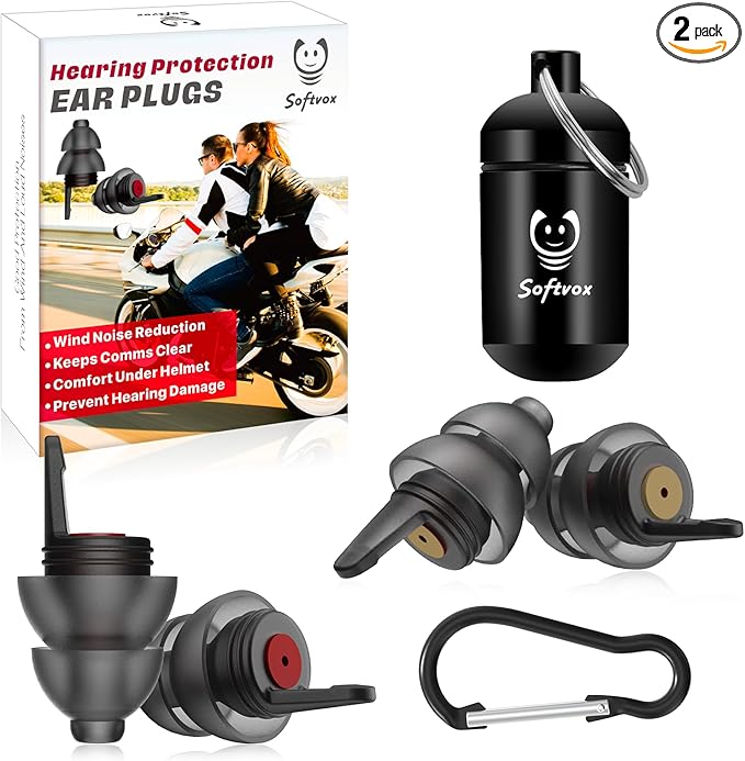 Motorcycle Ear Plugs for Wind Noise Reduction - 2 Pairs - 25dB - Motorcycle Accessories - Reusable Moto Earplugs, Soft Comfortable Hearing Protection for Motorbike, Touring, Racing, Riding