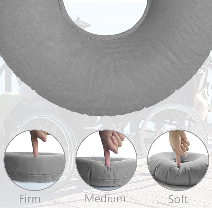 2 Pack Donut Pillow, Donut Cushion Seat, Inflatable Ring Cushion with A Pump, Hemorrhoid Seat Pillow, Round Wheelchairs Seat Cushion for for Home, Car or Office (15" Blue & Gray)