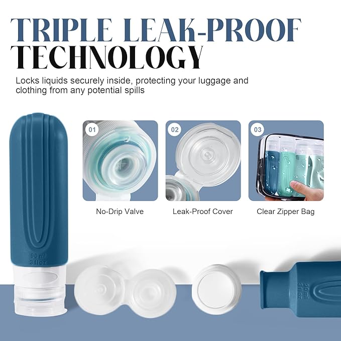 Travel Bottles for Toiletries, 3oz TSA Approved Travel Size Toiletries, Silicone Leak-Proof Refillable Containers, Squeezable Liquid Essentials Bottles W/Clear Bag (GREEN)