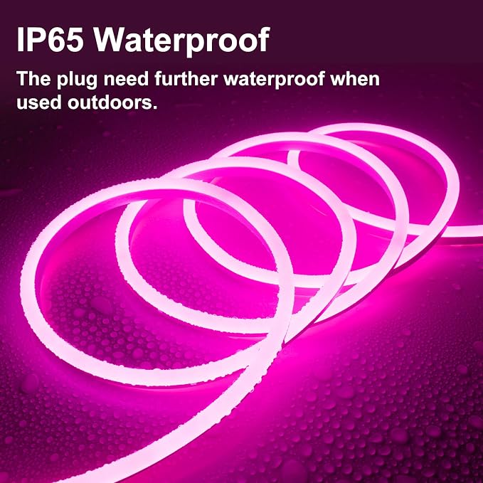 50ft Pink LED Neon Lights, IP65 Waterproof LED Light Strip Flexible Cuttable AC 110V LED Rope Lights DIY, Indoor Outdoor for Residential, Commercial Building Decoration