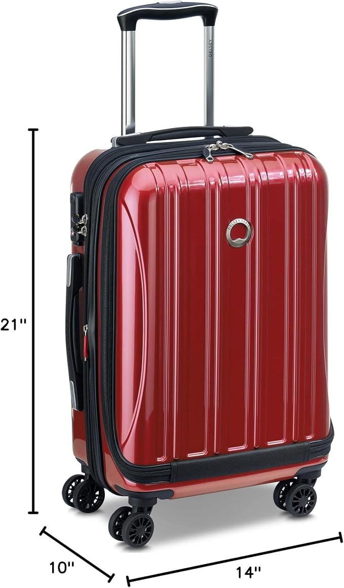 Delsey Luggage Helium Aero, International Carry On Luggage, 19", Front Pocket Hard Case Spinner Suitcase, Brick Red