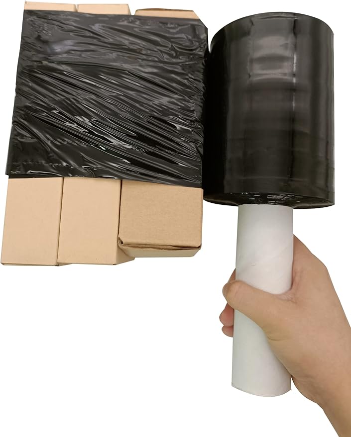 Stretch Wrap Film with Handle,5 Inch × 1000 Feet Shrink Wrap for Moving Supplies Black Plastic Film Self-Adhering