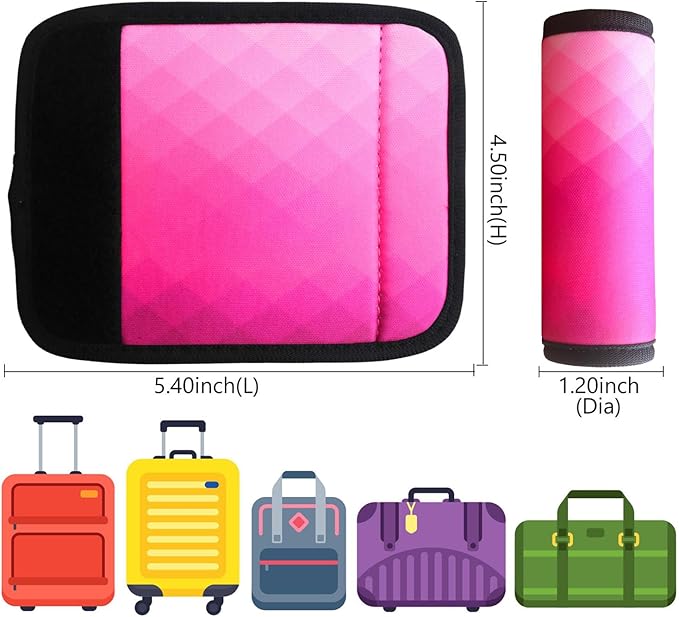 Luggage Handle Wrap 2 Pack Luggage Handle Wraps for Suitcase Bright Neoprene Luggage Handle Covers/Extender/Identifiers-Travel Accessories Must Haves (PinkCheck-2 Pack)