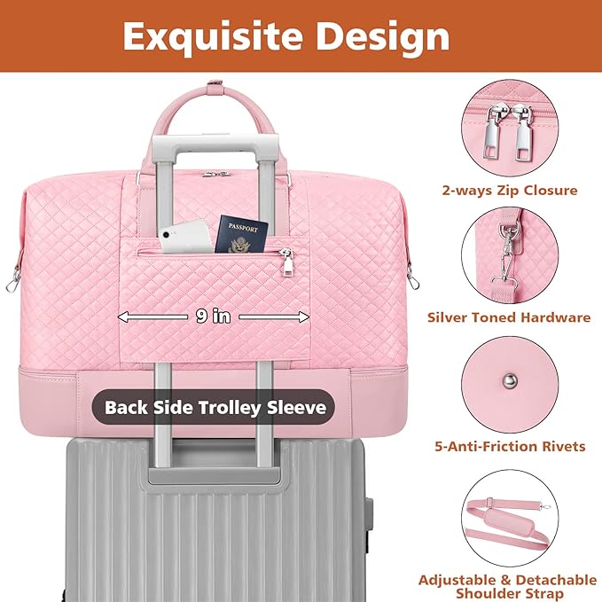 Travel Weekender Bag for Women, 21" Overnight Bag with Shoe Compartment 50L Large Travel Duffel Bag Carry On Tote for Weekend, Overnight, Business Trips, Water Resistant