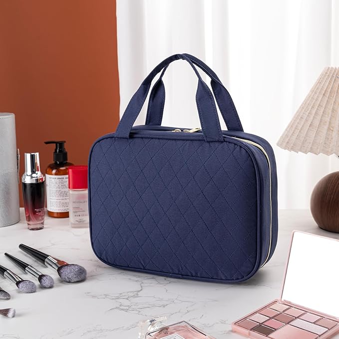 MODENGKONGJIAN Travel Toiletry Bag - Hanging Toiletry Bag for Women, Waterproof Makeup Cosmetic Bag Travel Organizer for Accessories, Shampoo, Full-size Container, Toiletries (Dark Blue)