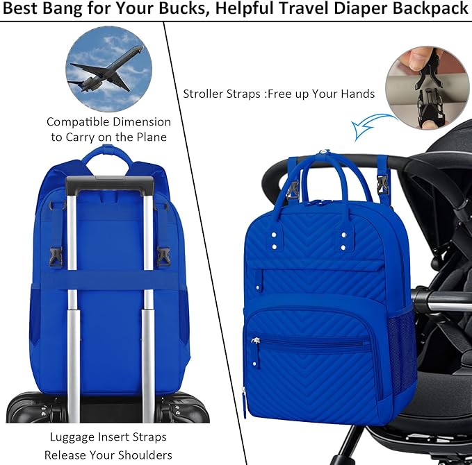Tenot Diaper Bag Backpack Tote for Women Large Capacity, Baby with Insulated Pockets Multifunctional Bags For Girl Boy Waterproof Boys Girls Mama Maternity Travel Royal Blue