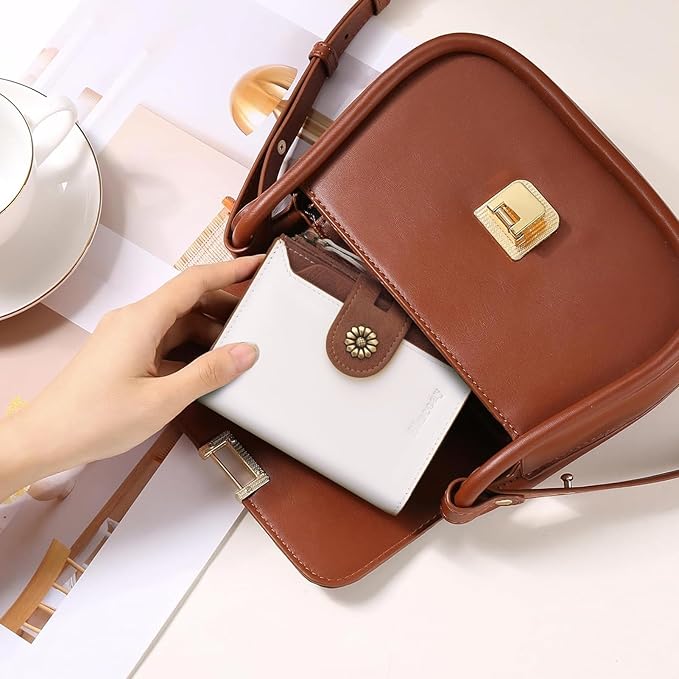 Wallet Women,RFID Blocking Leather Womens Wallet Bifold Compact Card Holder Small Wallet for Women with Removable ID Window(Whitebrown)