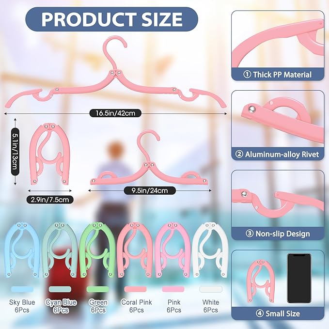 Travel Hangers Portable Foldable Travel Hanger Organizer, Plastic Cruise Ship Accessories Essentials Clothes Hanging Rack Folding Hangers for Traveling Camping Flying RV Suitcase (36, Macaron Colors)