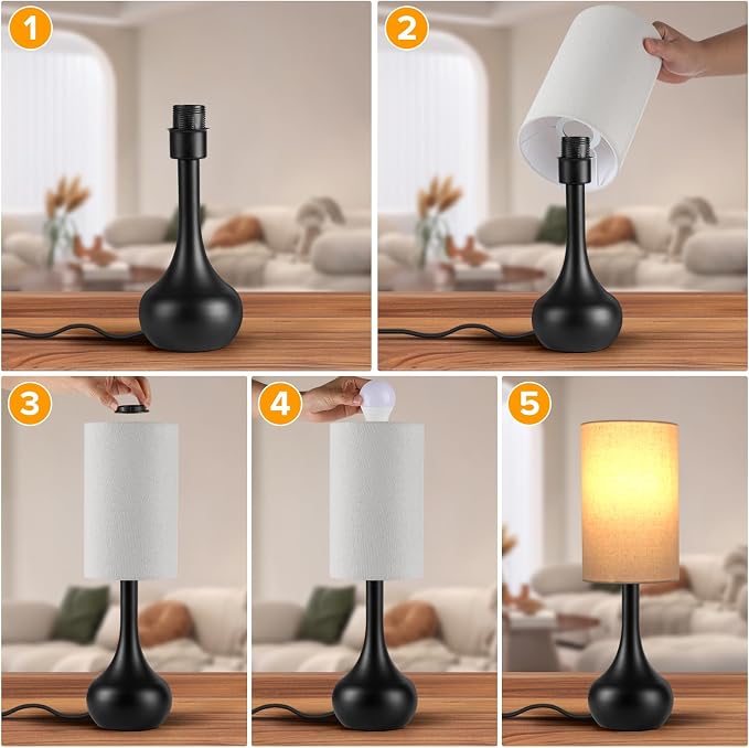 Touch Bedside Lamp for Nightstand,3-Way Dimmable,Space Saving & No Assembly Required, Upgraded Small Droplet Vintage Black Table Lamp for Bedroom, Living Room (2700K LED Bulb Included)